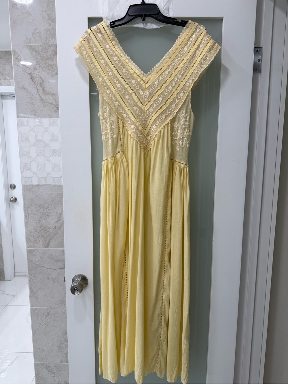 Zara Pale Yellow Embroidered V-Neck Maxi Dress